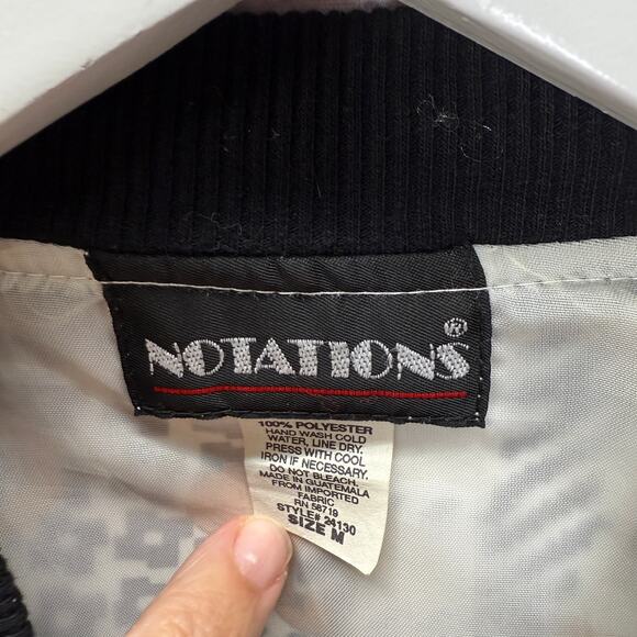 Notations Womens Silk Bomber Jacket Size M White Houndstooth Gold Baroque Swirl - Picture 4 of 7